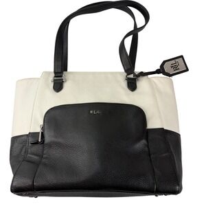 Lauren Ralph Lauren Shoulder Bag Black White Leather Colorblock 2 Handles
